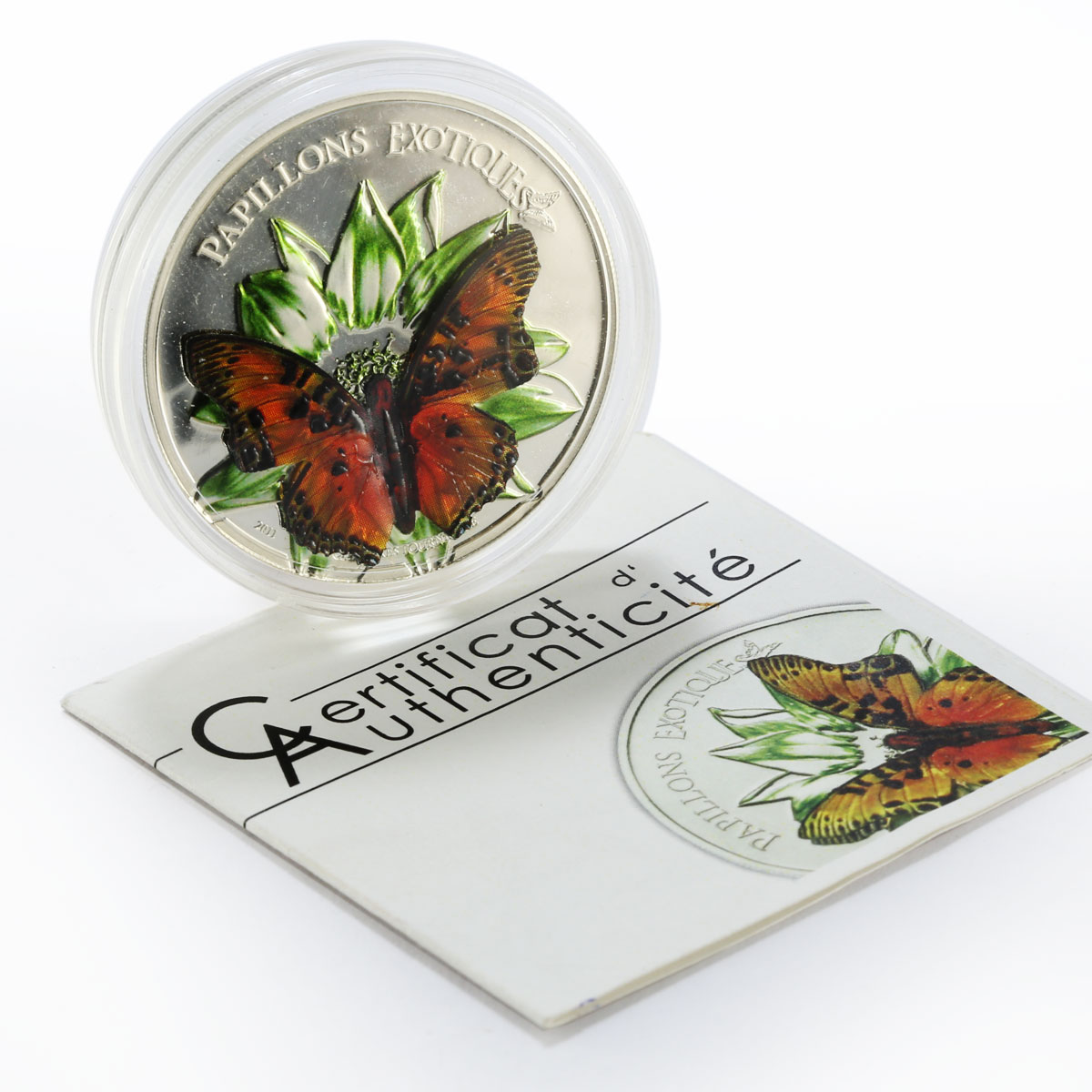 Cameroun 1000 francs Charaxes Fournierae colored silver proof coin 2011