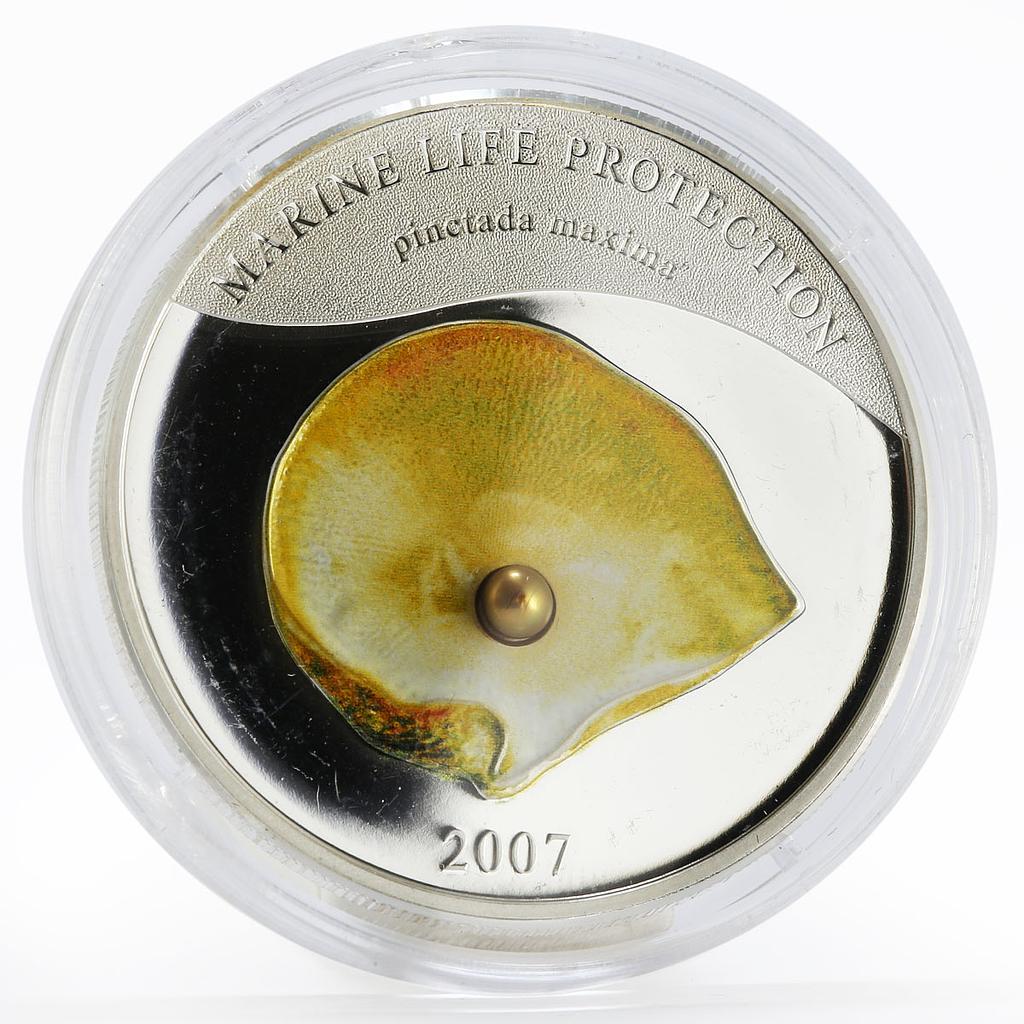 Palau 5 dollars Marine Life Pearl Oyster Pinctada Maxima Shell silver coin 2007