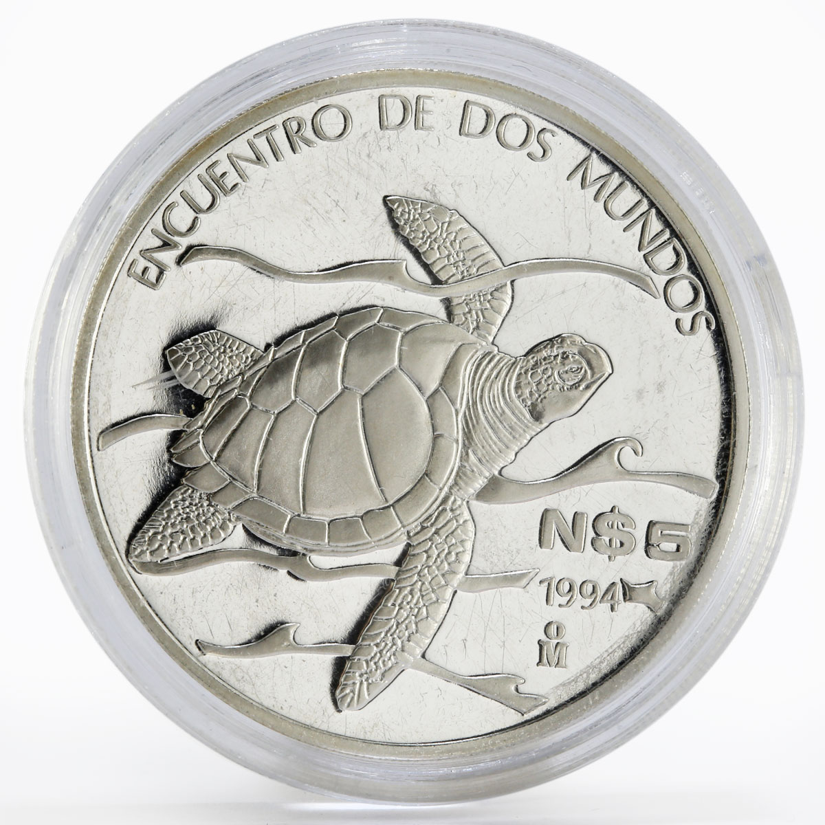 Mexico 5 pesos Pacific Ridley Sea Turtle proof silver coin 1994