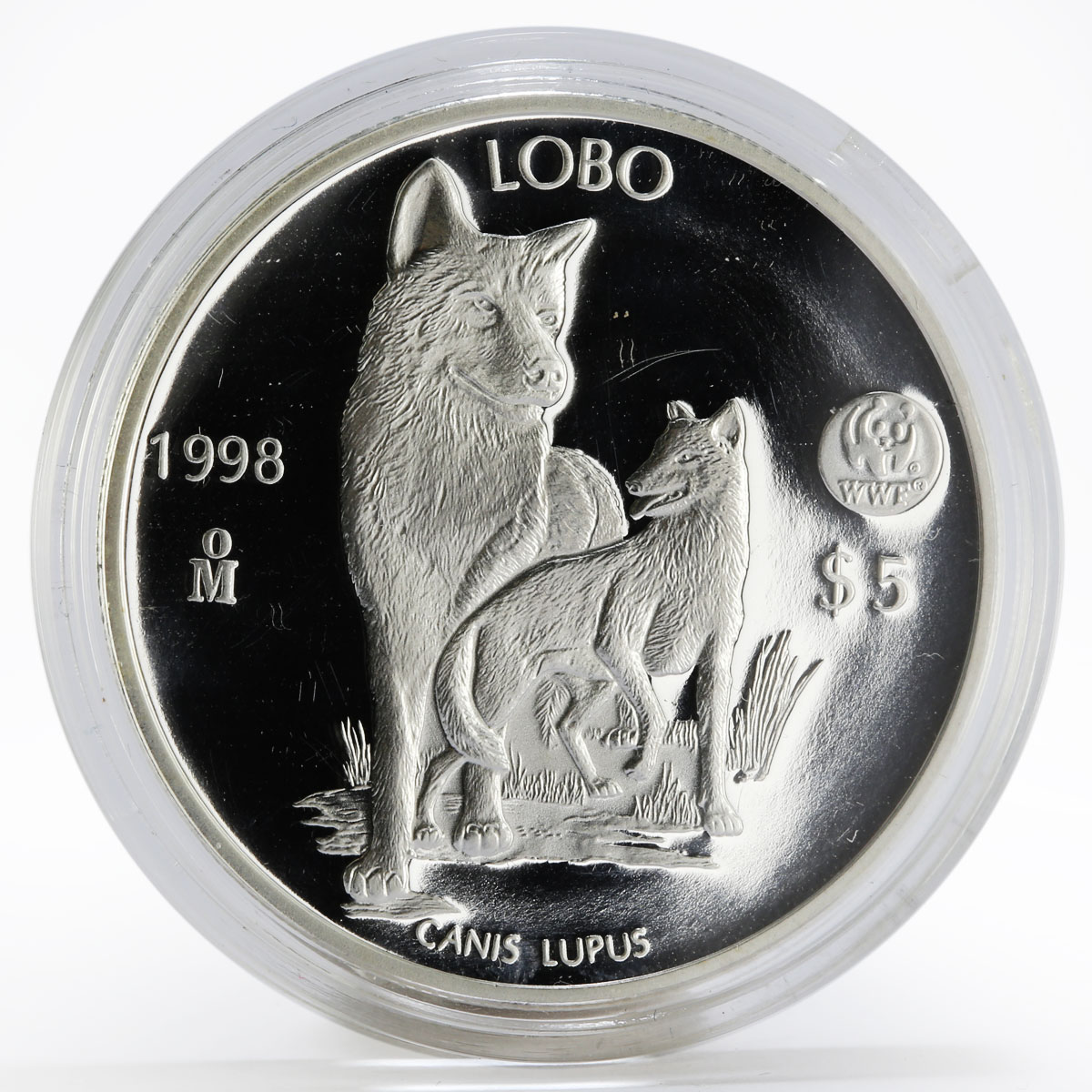 Mexico 5 pesos World Wildlife Fund Wolf Lobo silver proof coin 1998