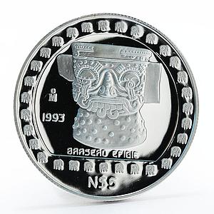 Mexico 5 pesos Baasero Efigie God of Rain proof silver coin 1993
