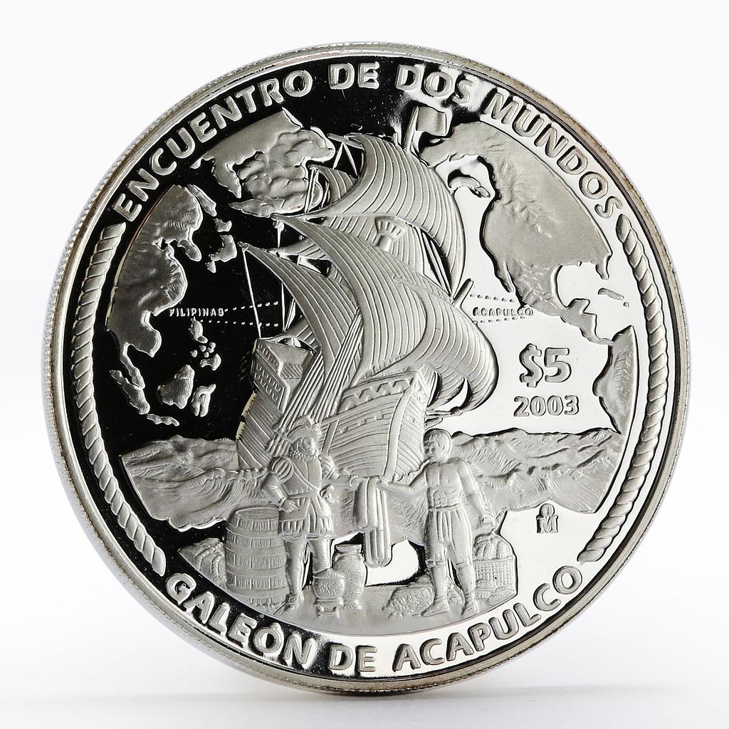 Mexico 5 pesos Acapulco Galleon Ibero-America series proof silver coin 2003