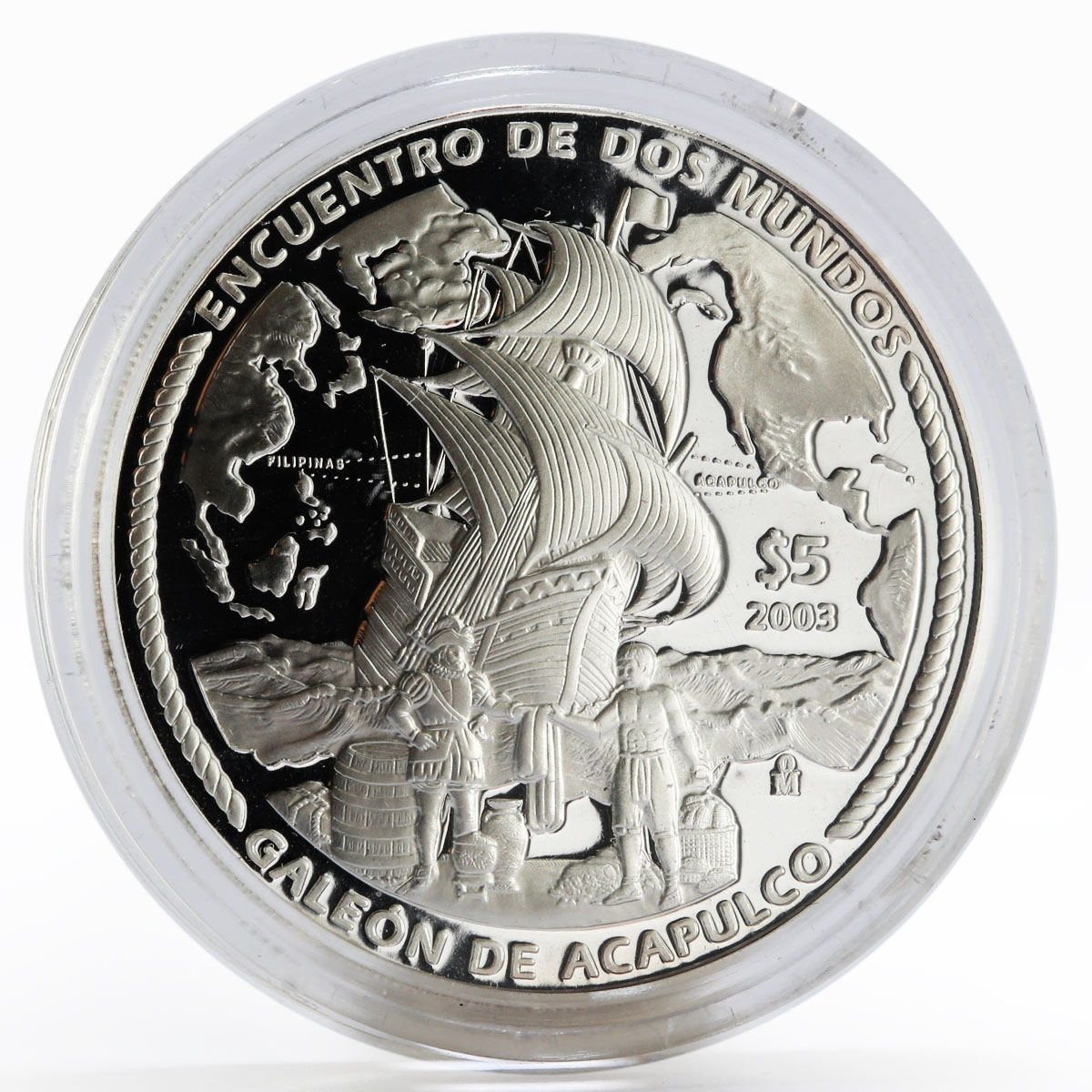 Mexico 5 pesos Acapulco Galleon Ibero-America series proof silver coin 2003