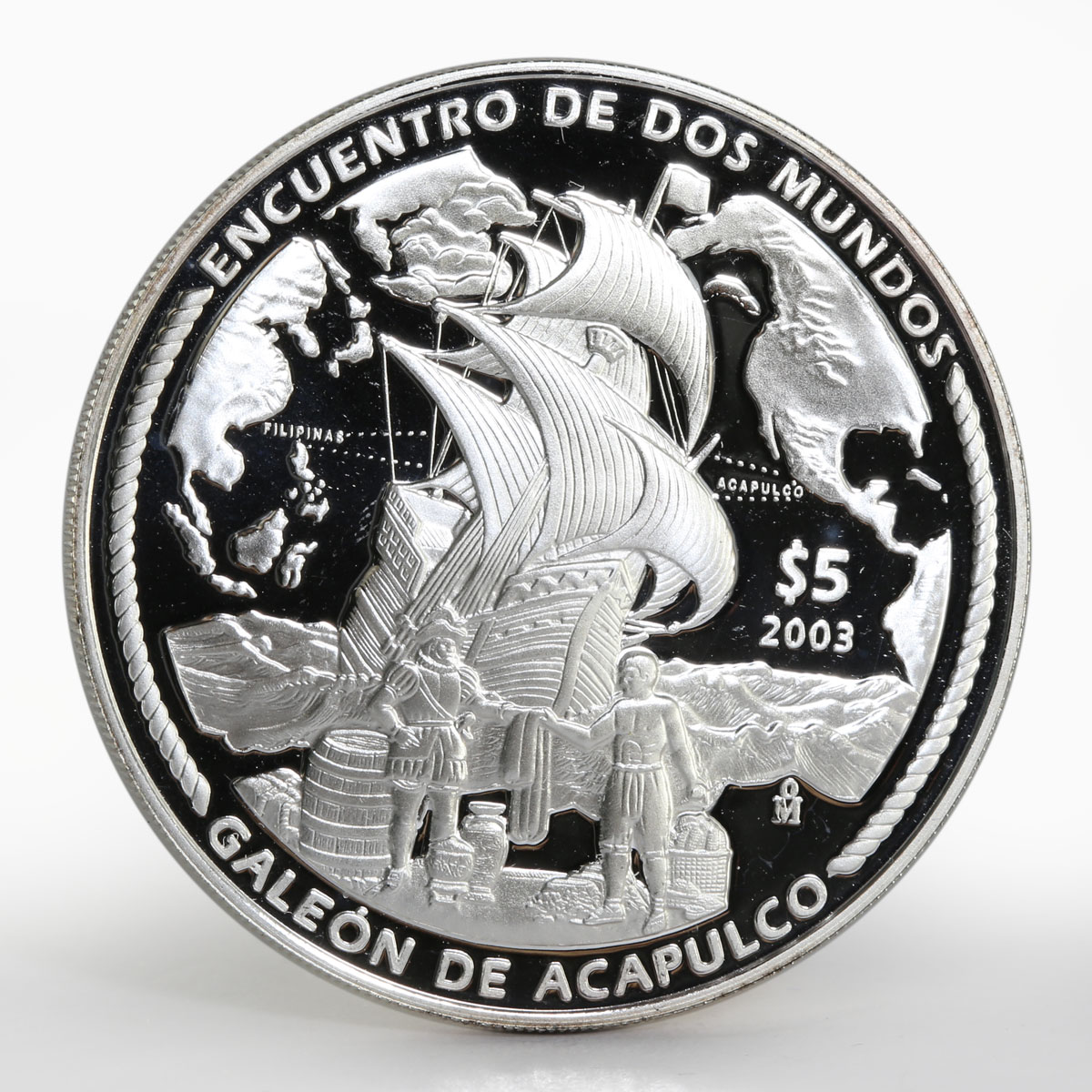 Mexico 5 pesos Acapulco Galleon Ibero-America series proof silver coin 2003