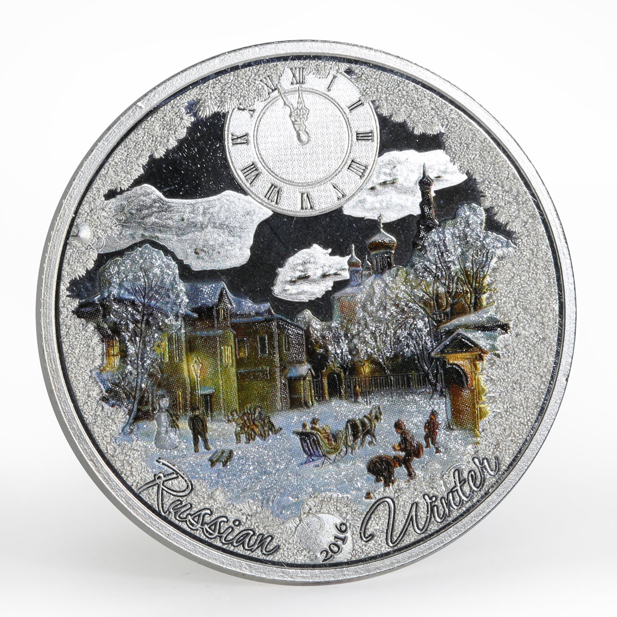 Congo 1000 francs Russian Winter Clock colored silver proof coin 2016