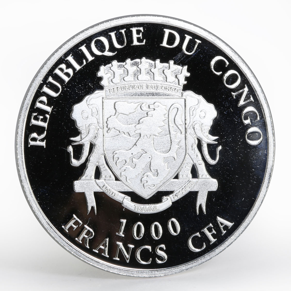 Congo 1000 francs Russian Winter Clock colored silver proof coin 2016