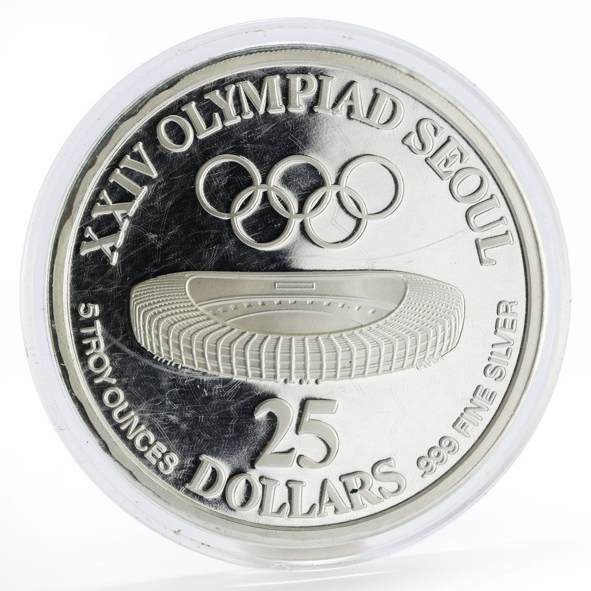 American Samoa 25 dollars XXIV Olympiad Seul Stadium proof silver coin 1988