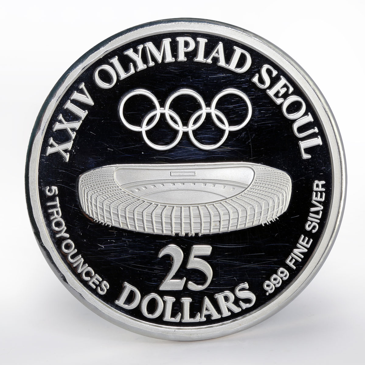 American Samoa 25 dollars XXIV Olympiad Seul Stadium proof silver coin 1988