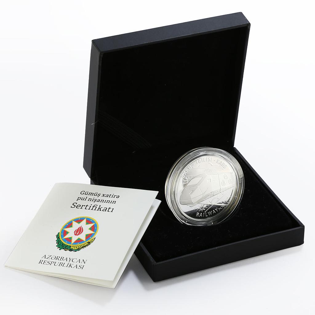 Azerbaijan 5 manat Baku-Tbilisi-Kars Railway train proof silver coin 2015