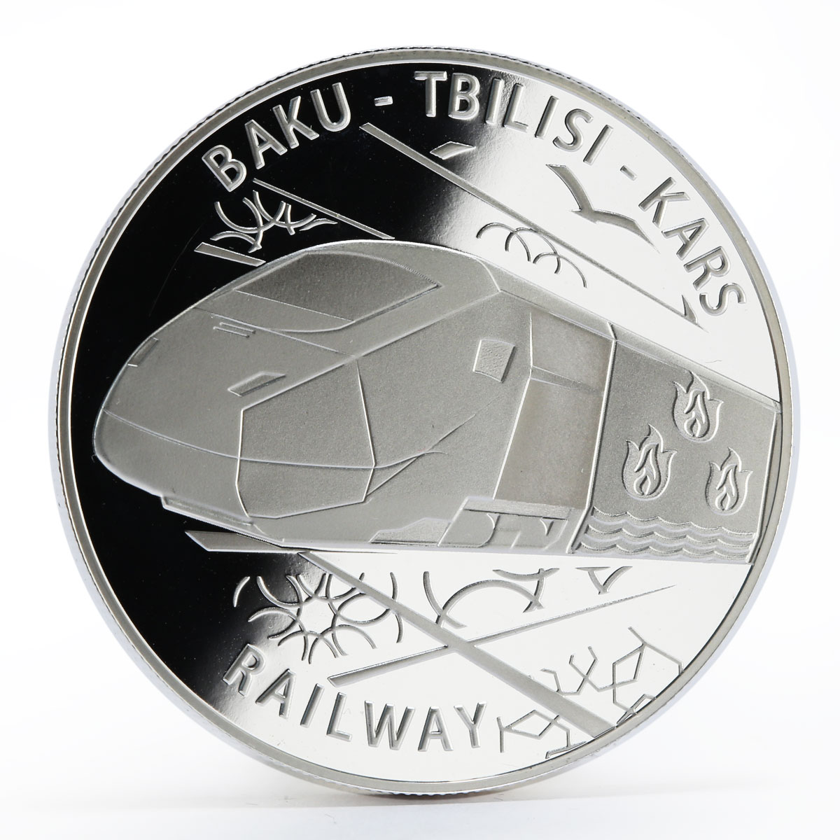 Azerbaijan 5 manat Baku-Tbilisi-Kars Railway proof silver coin 2015