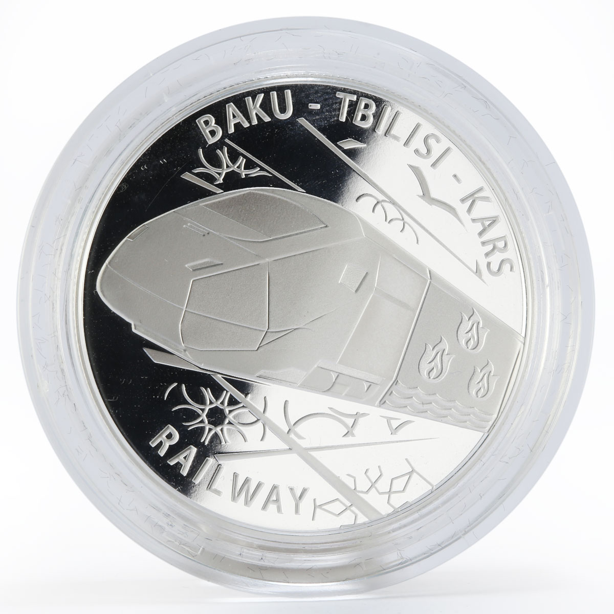 Azerbaijan 5 manat Baku-Tbilisi-Kars Railway proof silver coin 2015