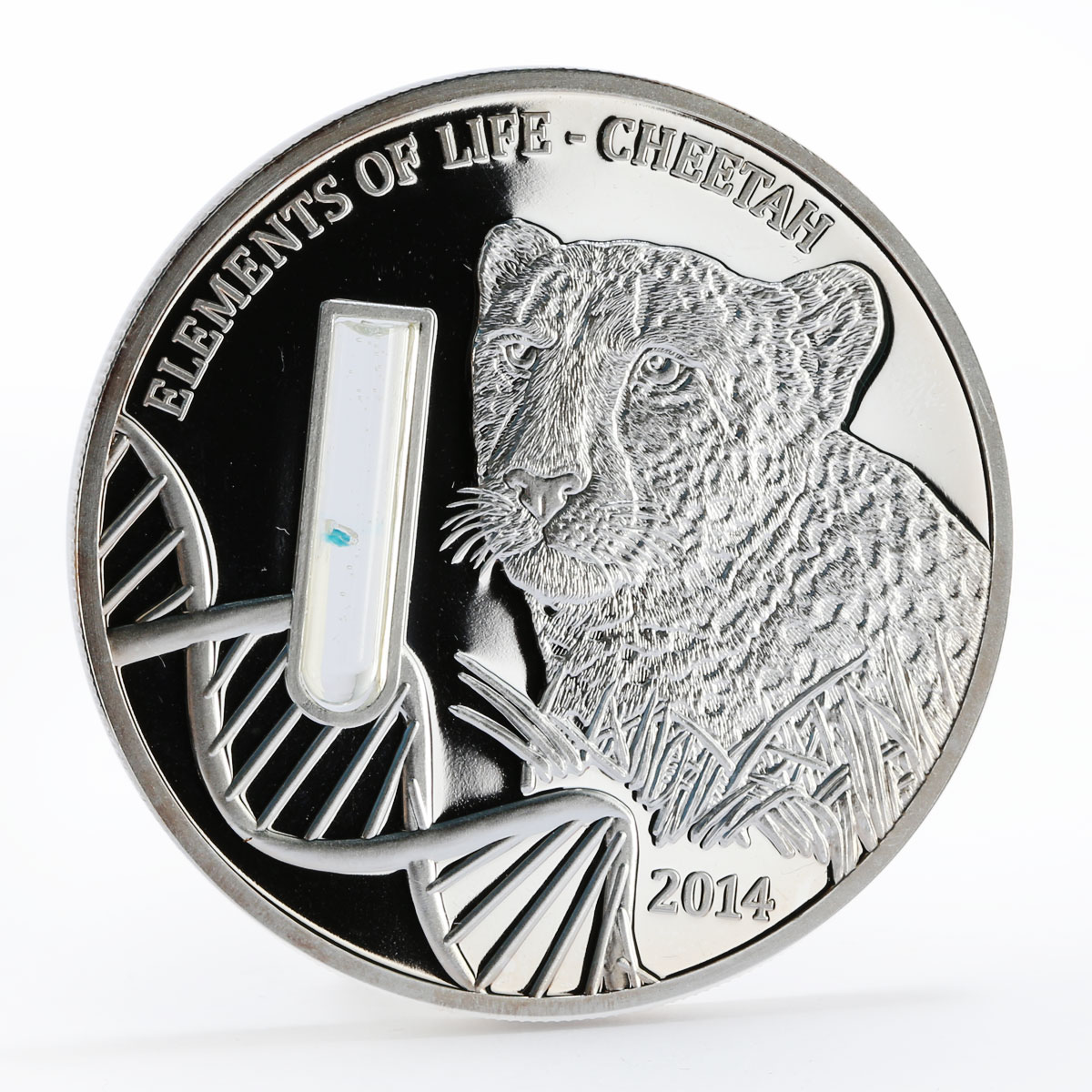 Congo 2000 francs Elements of Life Cheetah DNA Fial proof silver coin 2014