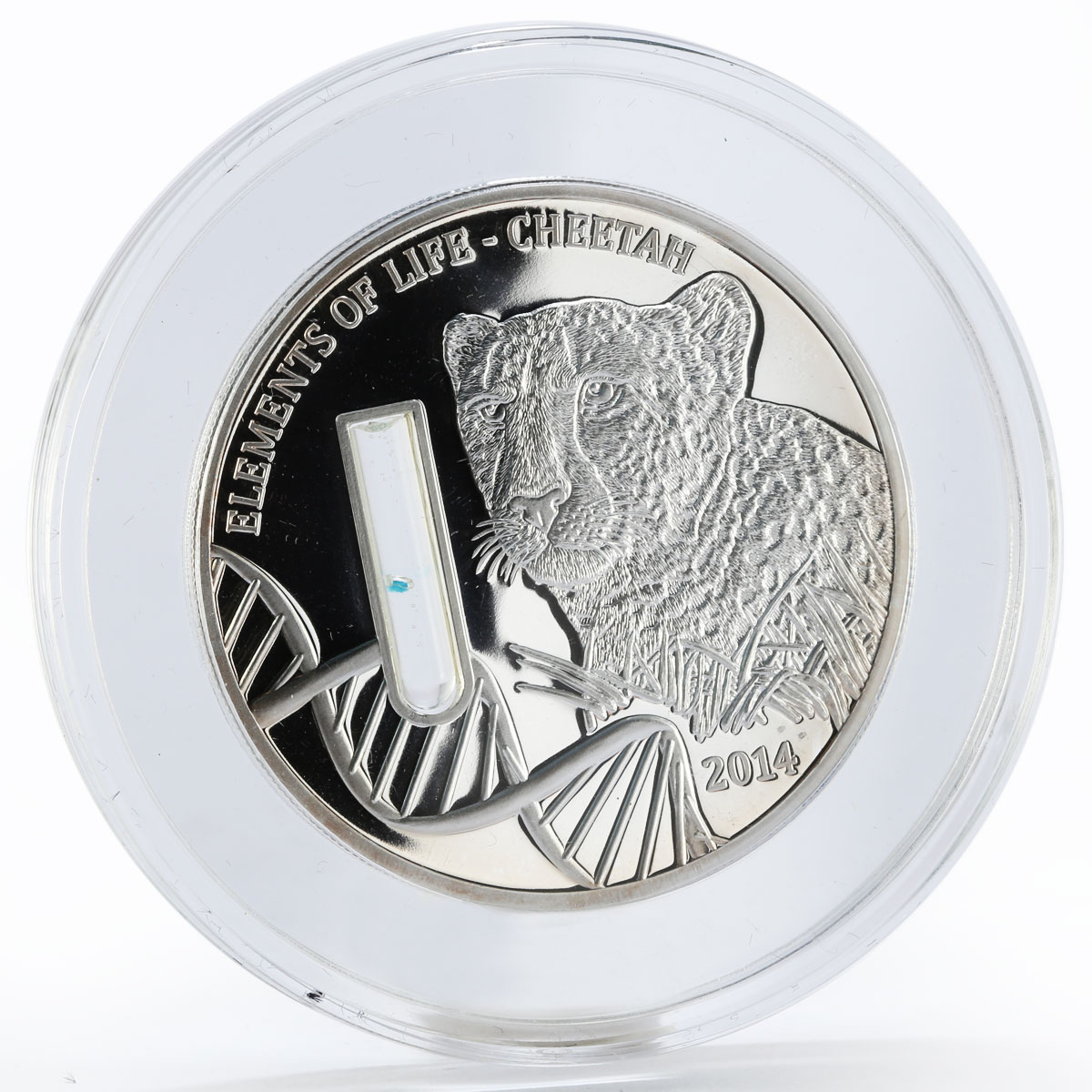 Congo 2000 francs Elements of Life Cheetah DNA Fial proof silver coin 2014