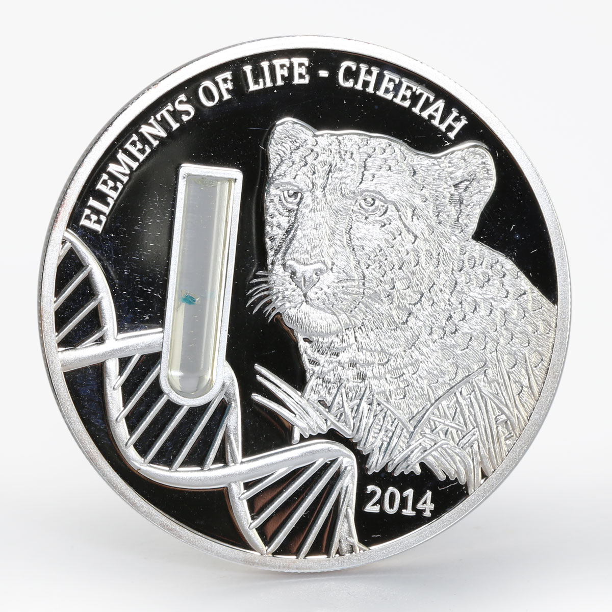 Congo 2000 francs Elements of Life Cheetah DNA Fial proof silver coin 2014