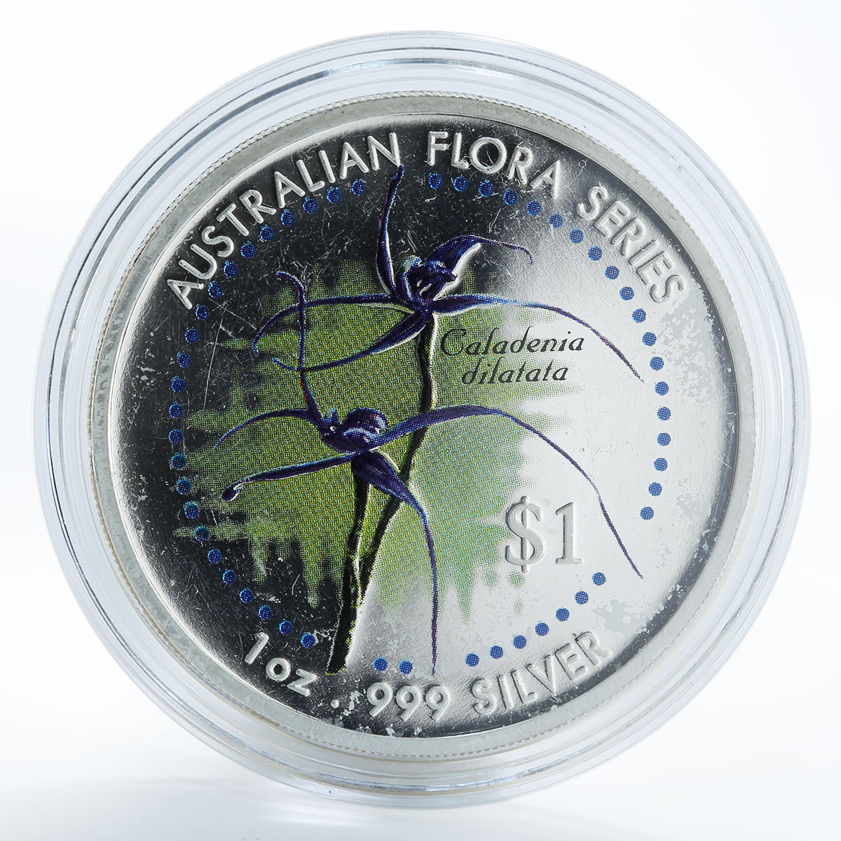 Cook Island 1 dollar Flora Series Caladenia Dilatata 1 Oz Silver Coin 1999