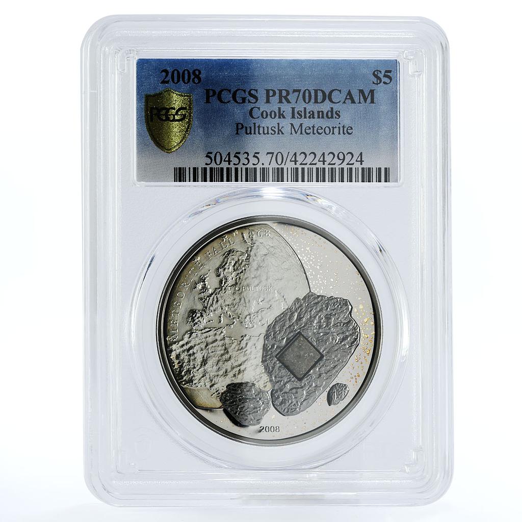 Cook Islands 5 dollars Pultusk Meteorite 1868 PR70 PCGS proof silver coin 2008