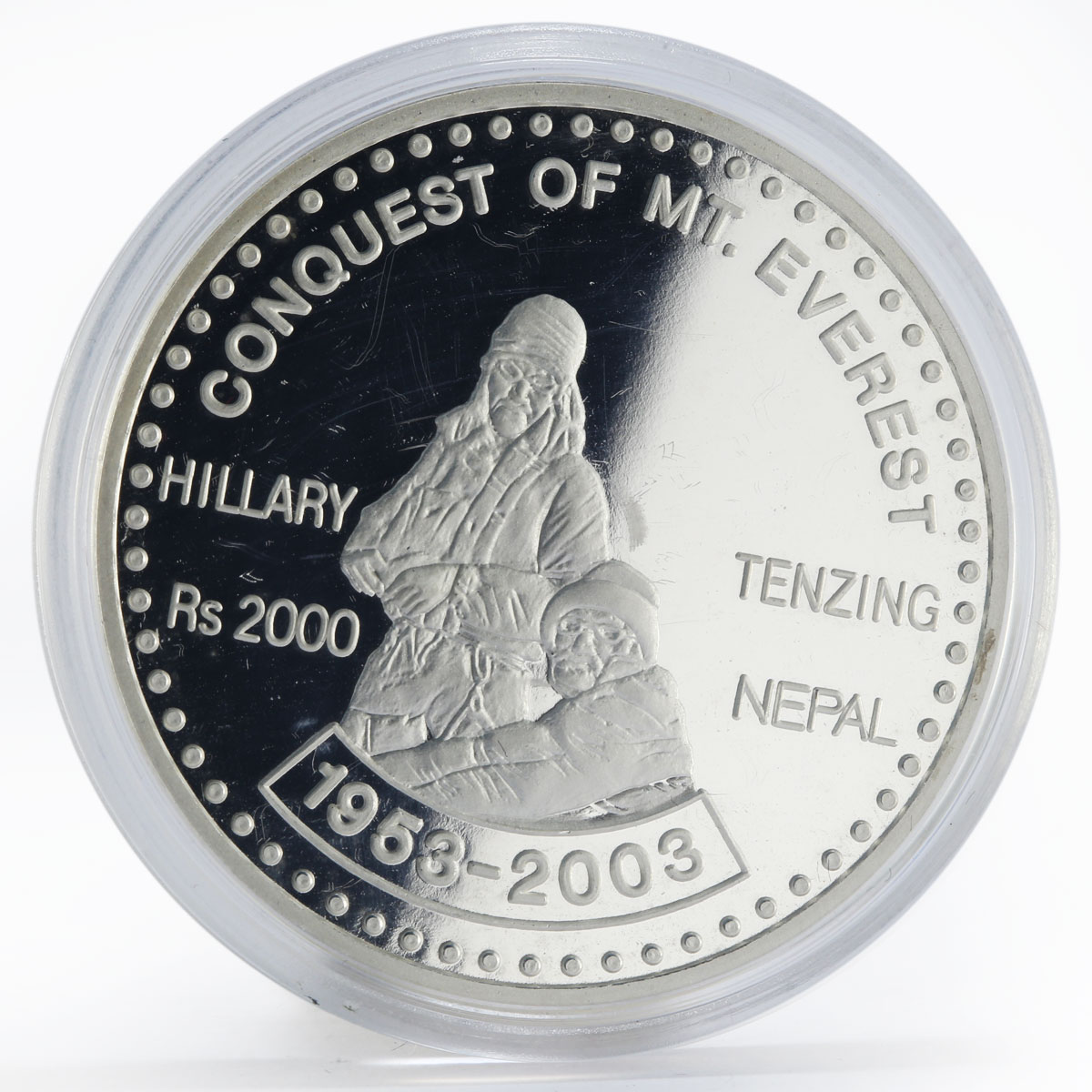 Nepal 2000 rupees Conquest of Mountain Everest proof silver coin 2003