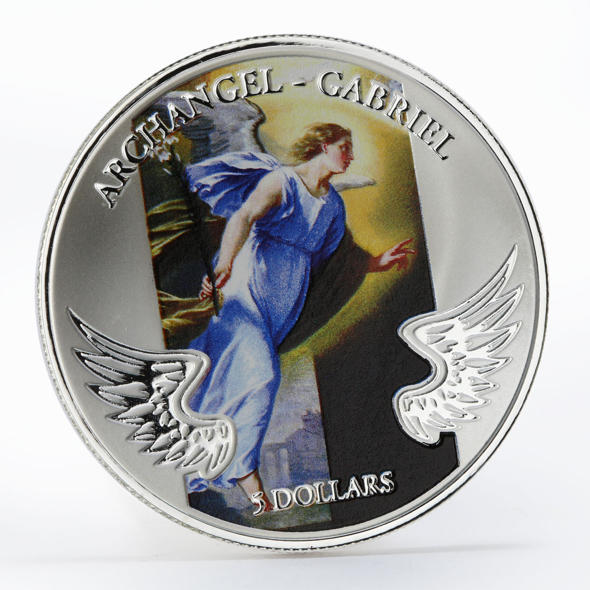 Solomon Islands 5 dollars Archangel Gabriel colored proof silver coin 2011