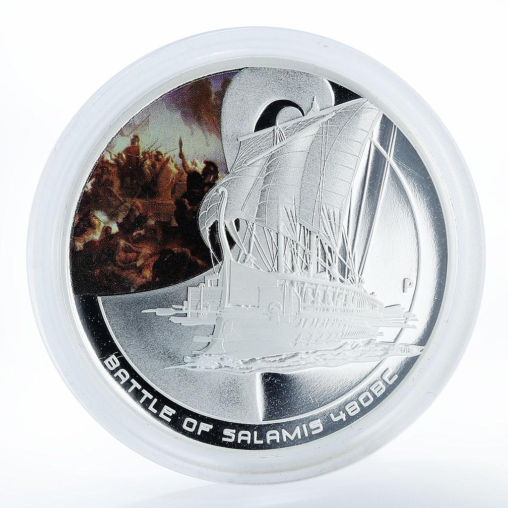 Cook Islands 1 dollar Famous Naval Battles Salamis Ship Clipper silver coin 2010