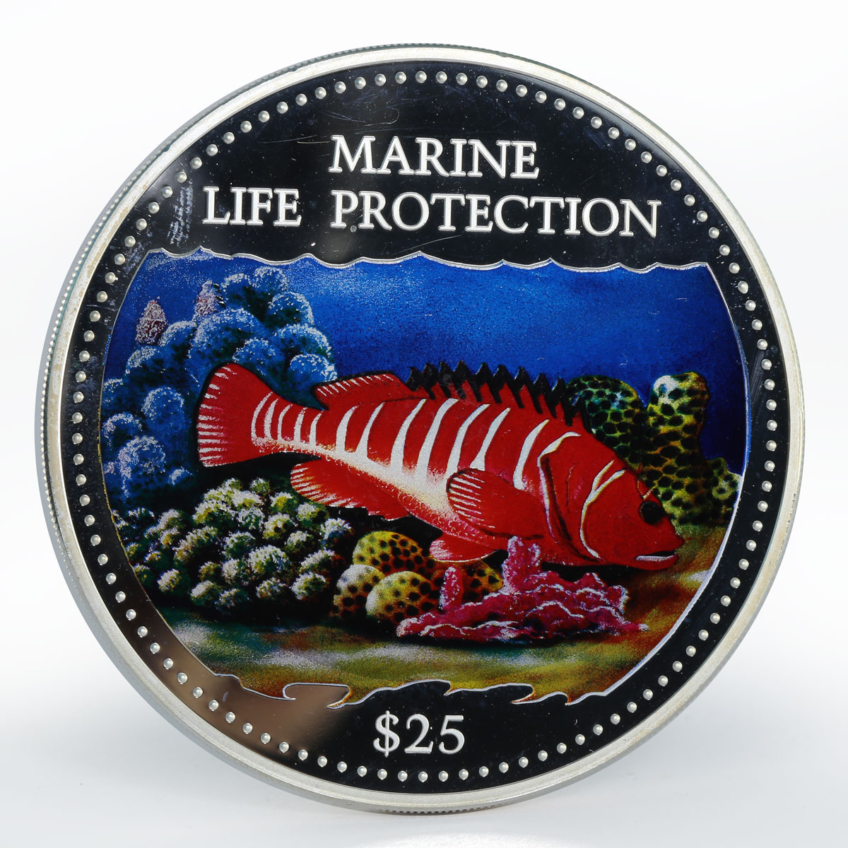 Cook Islands 25 dollars Marine Life Multicolor Fish colored proof silver 2000