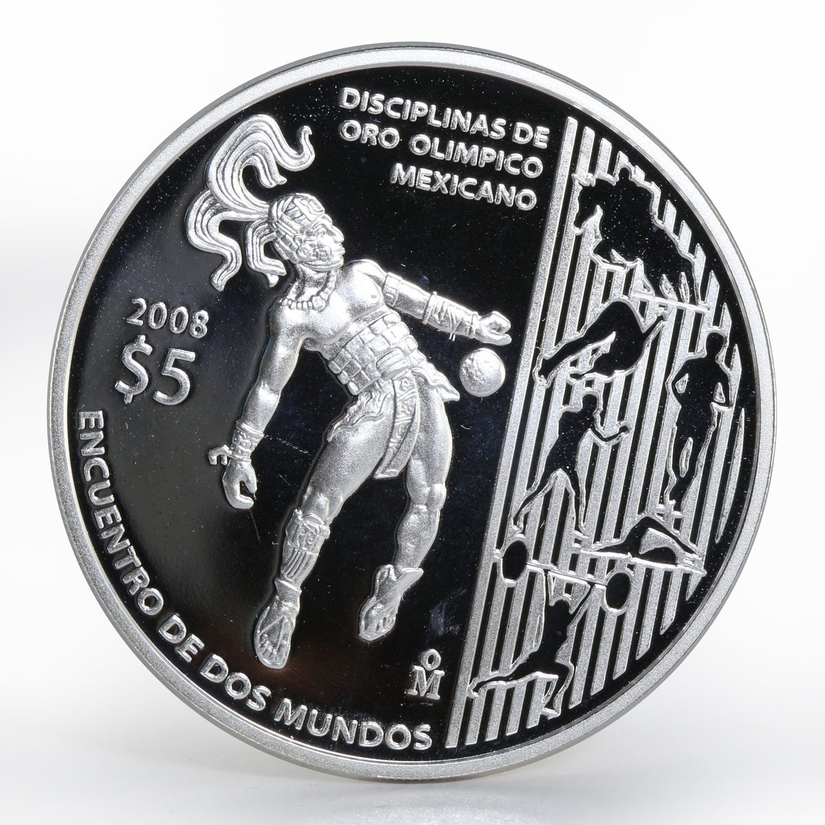 Mexico 5 Pesos Juego de pelota Olympics proof silver coin 2008