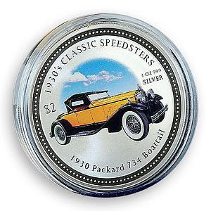 Cook Islands 2 dollars Packard 734 Boattail Speedsters Cars silver coin 2006