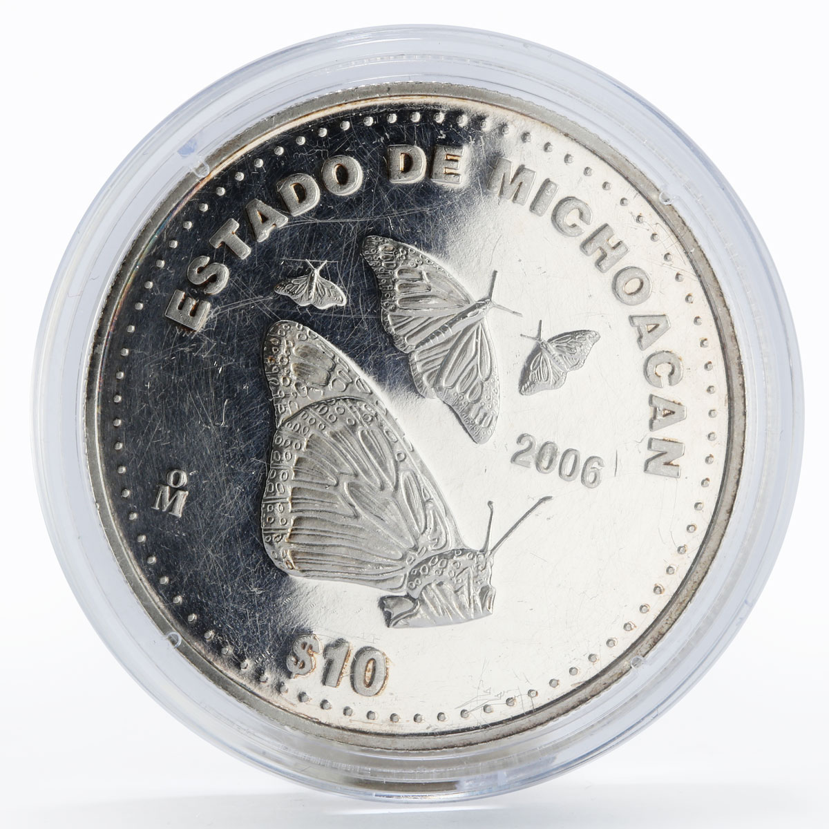 Mexico 10 pesos Michoacan butterflies II edition proof silver coin 2006