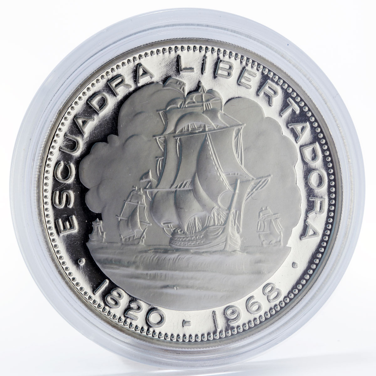 Chile 10 pesos Escuadra Libertadora Ship proof silver coin 1968