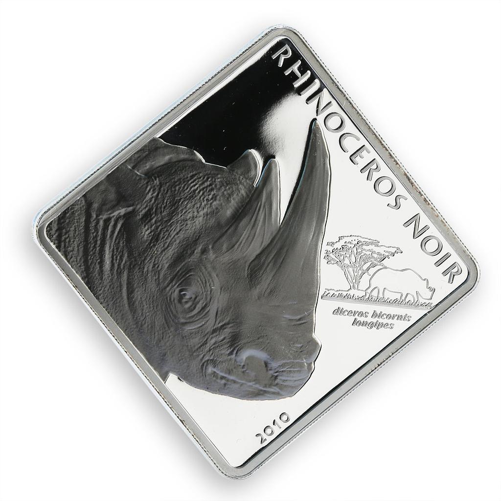 Cameroon 1500 francs Rhinoceros Noir Animal proof silver coin 2010