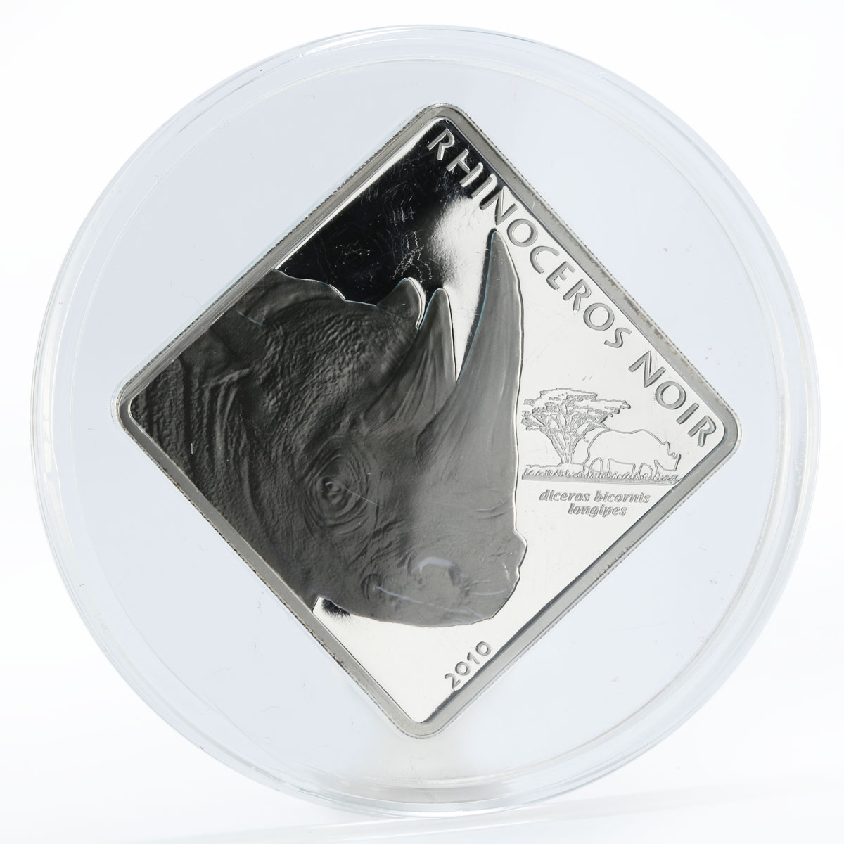 Cameroon 1500 francs Rhinoceros Noir Animal proof silver coin 2010