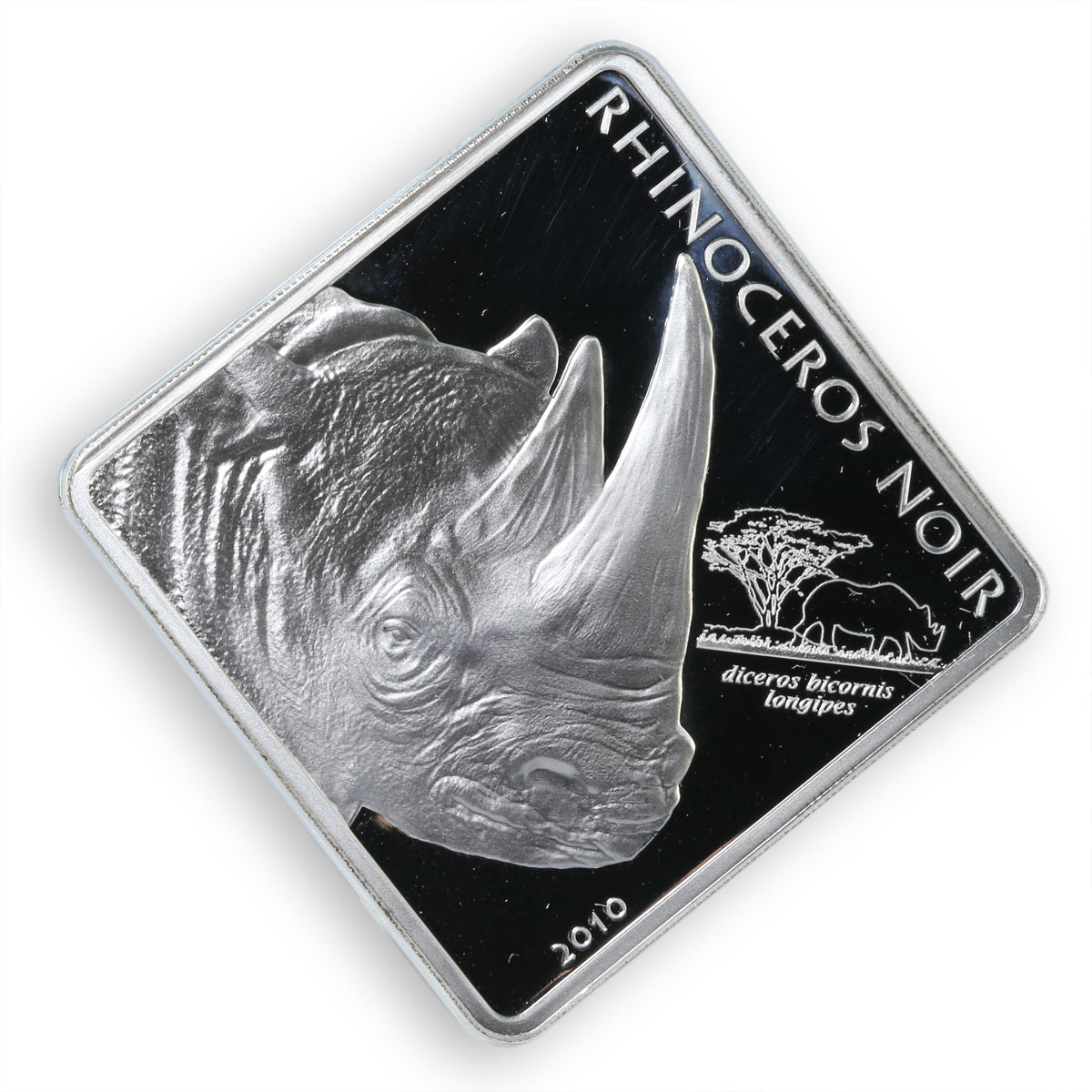 Cameroon 1500 francs Rhinoceros Noir Animal proof silver coin 2010