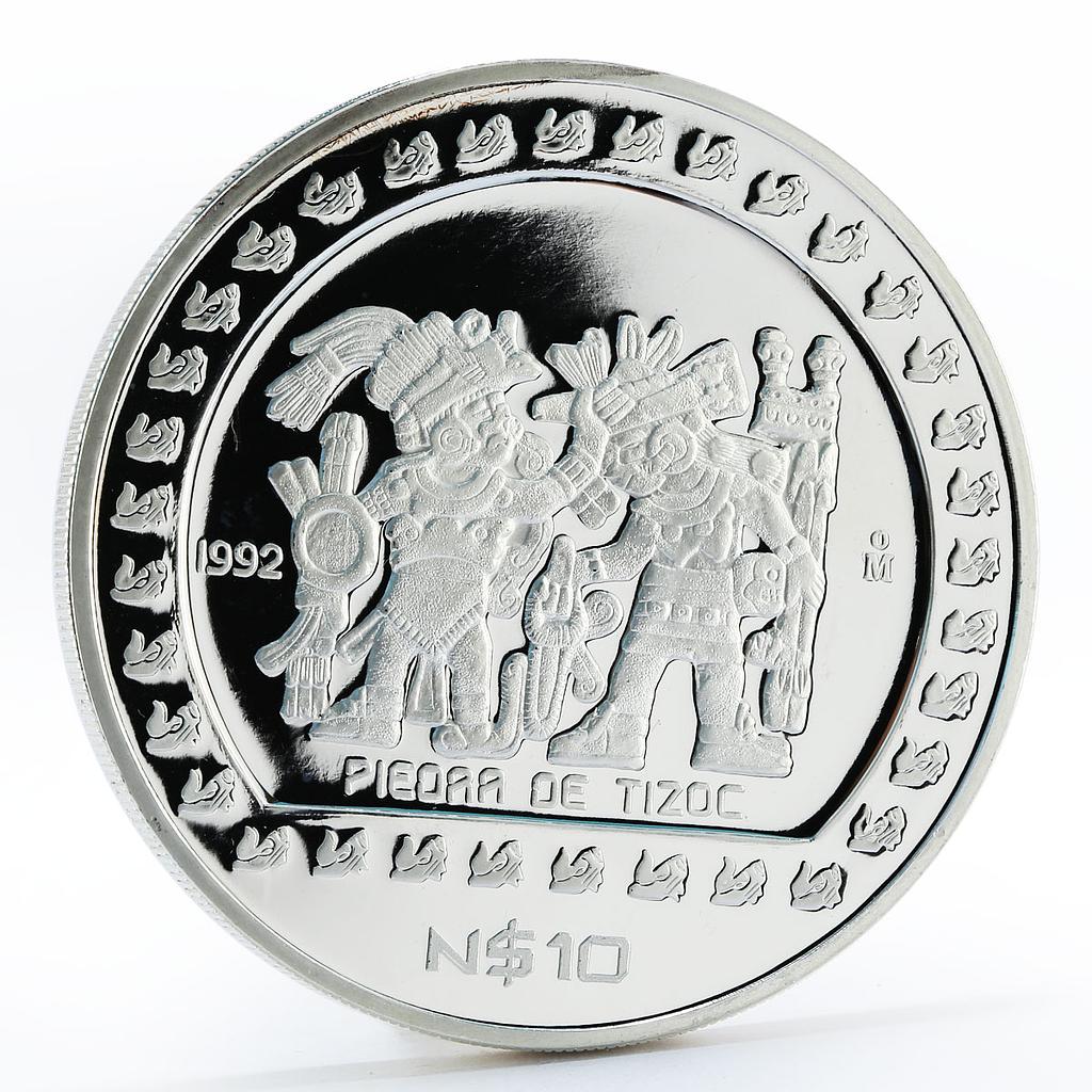 Mexico 10 pesos Piedra de Tizoc proof silver coin 1992