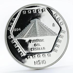Mexico 10 pesos Piramide del Castillo proof silver coin 1994