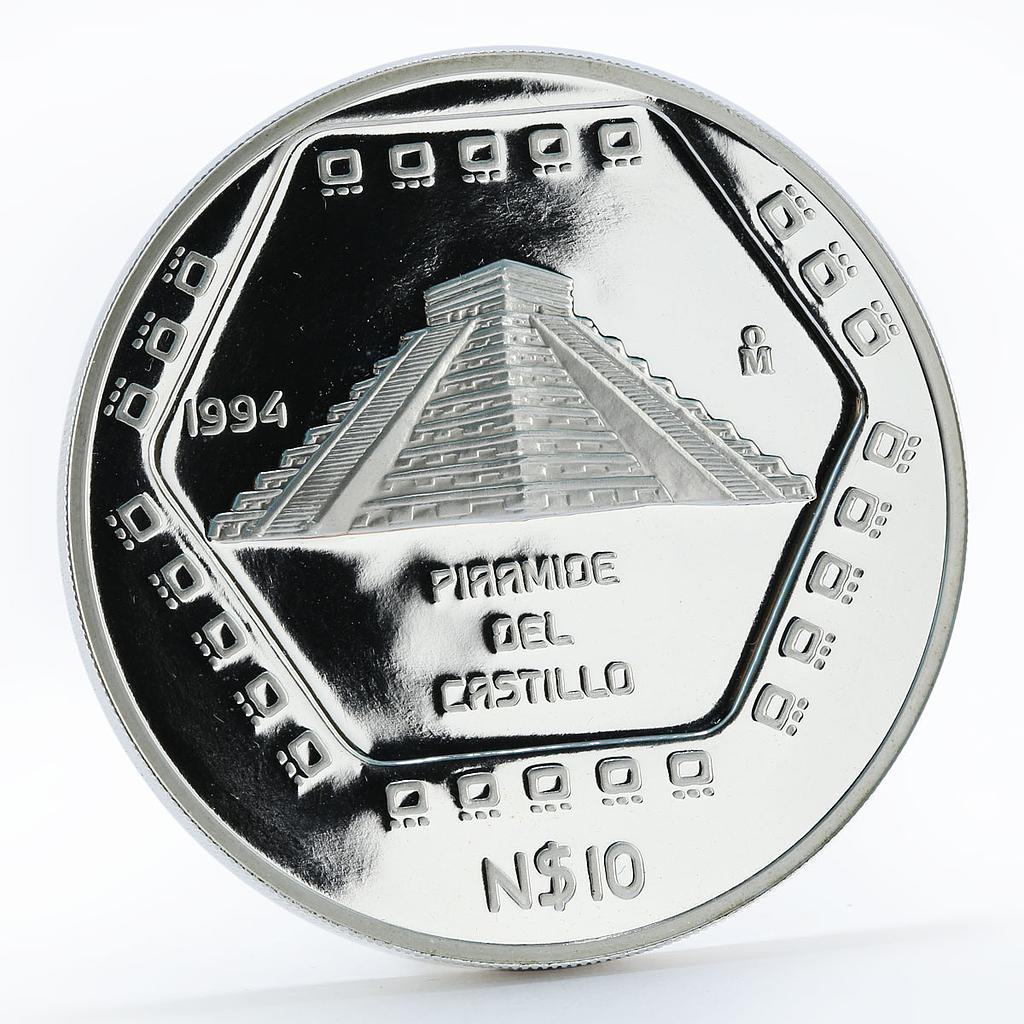 Mexico 10 pesos Piramide del Castillo proof silver coin 1994
