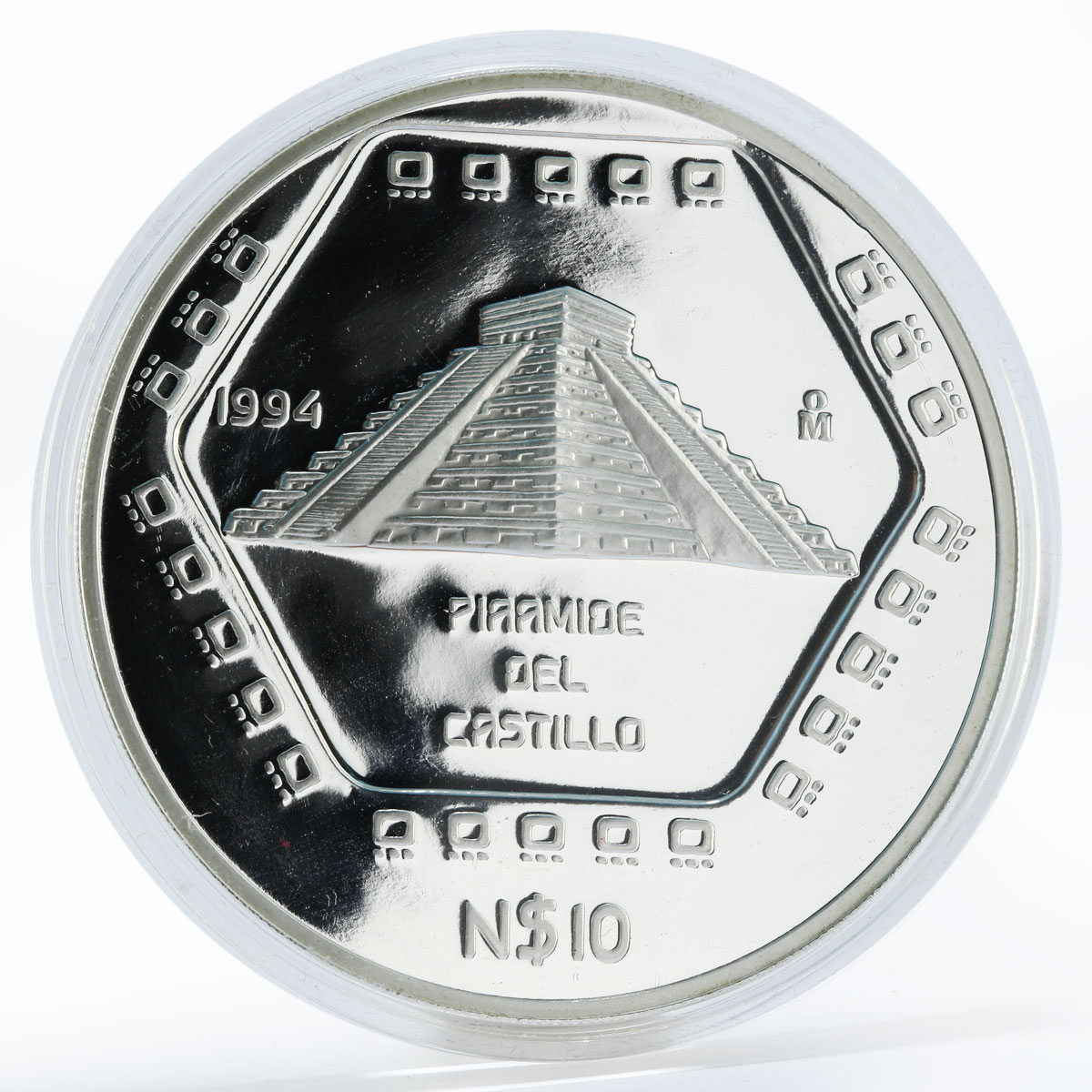 Mexico 10 pesos Piramide del Castillo proof silver coin 1994