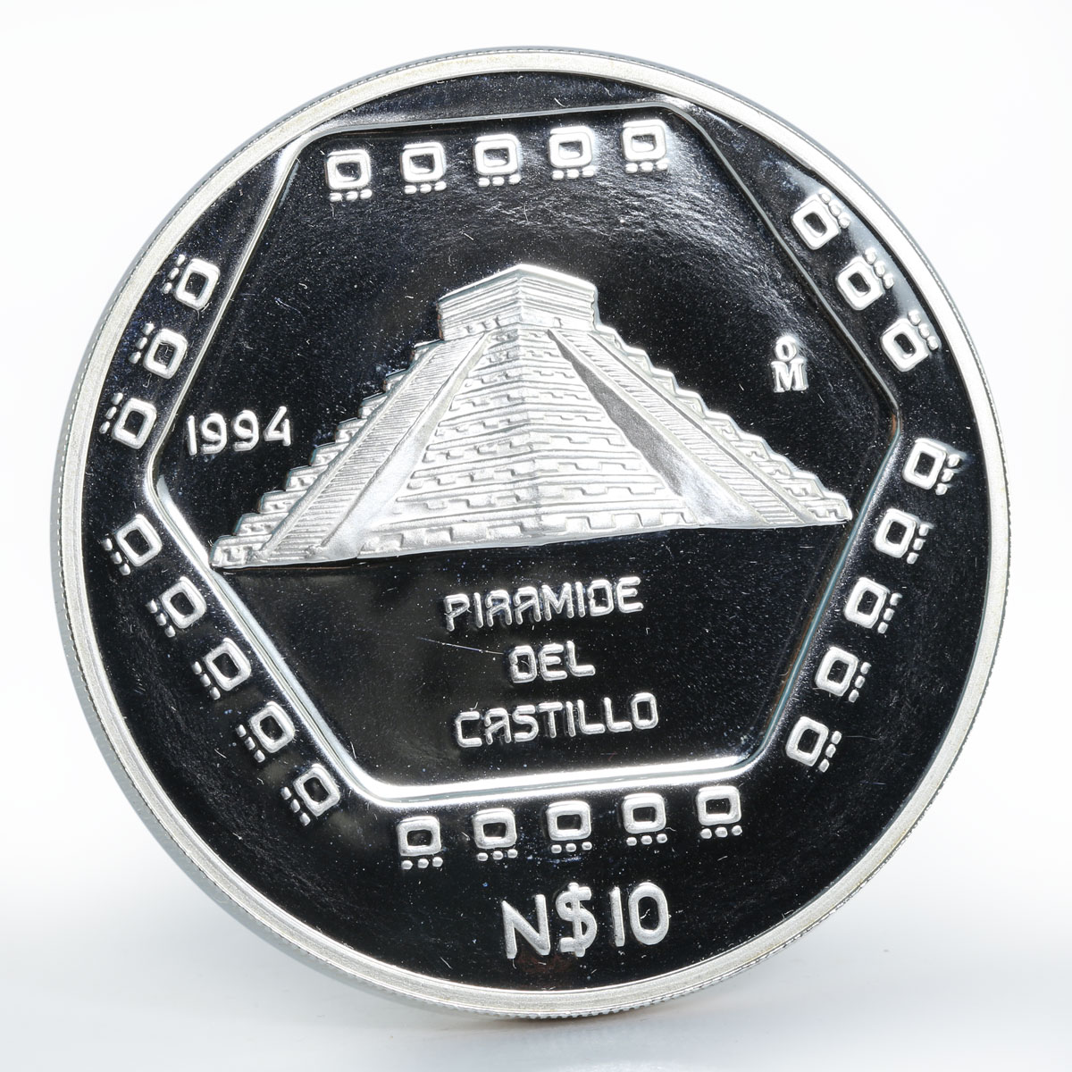 Mexico 10 pesos Piramide del Castillo proof silver coin 1994