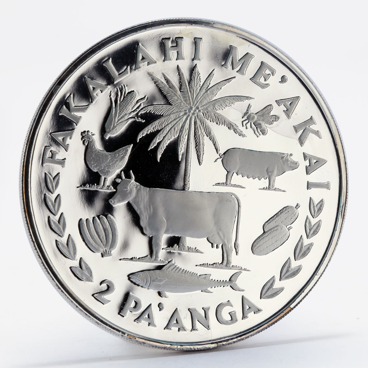 Tonga 2 pa'anga FAO 60th Birthday Animals and Grains proof silver coin 1978