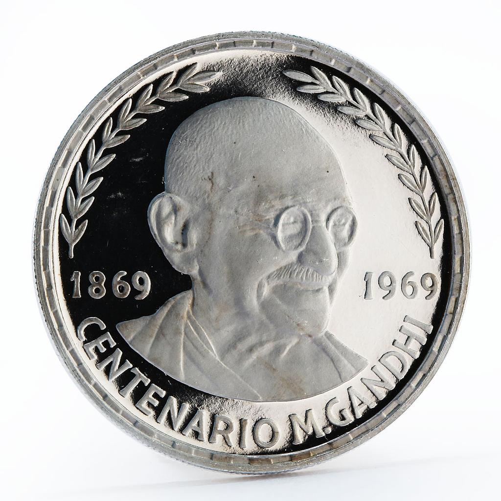 Equatorial Guinea 75 pesetas Centenary Mahatma Gandhi proof silver coin 1970