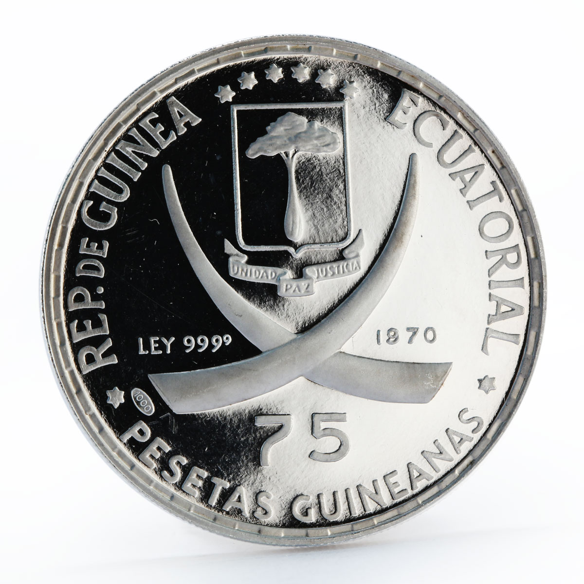 Equatorial Guinea 75 pesetas Centenary Mahatma Gandhi proof silver coin 1970