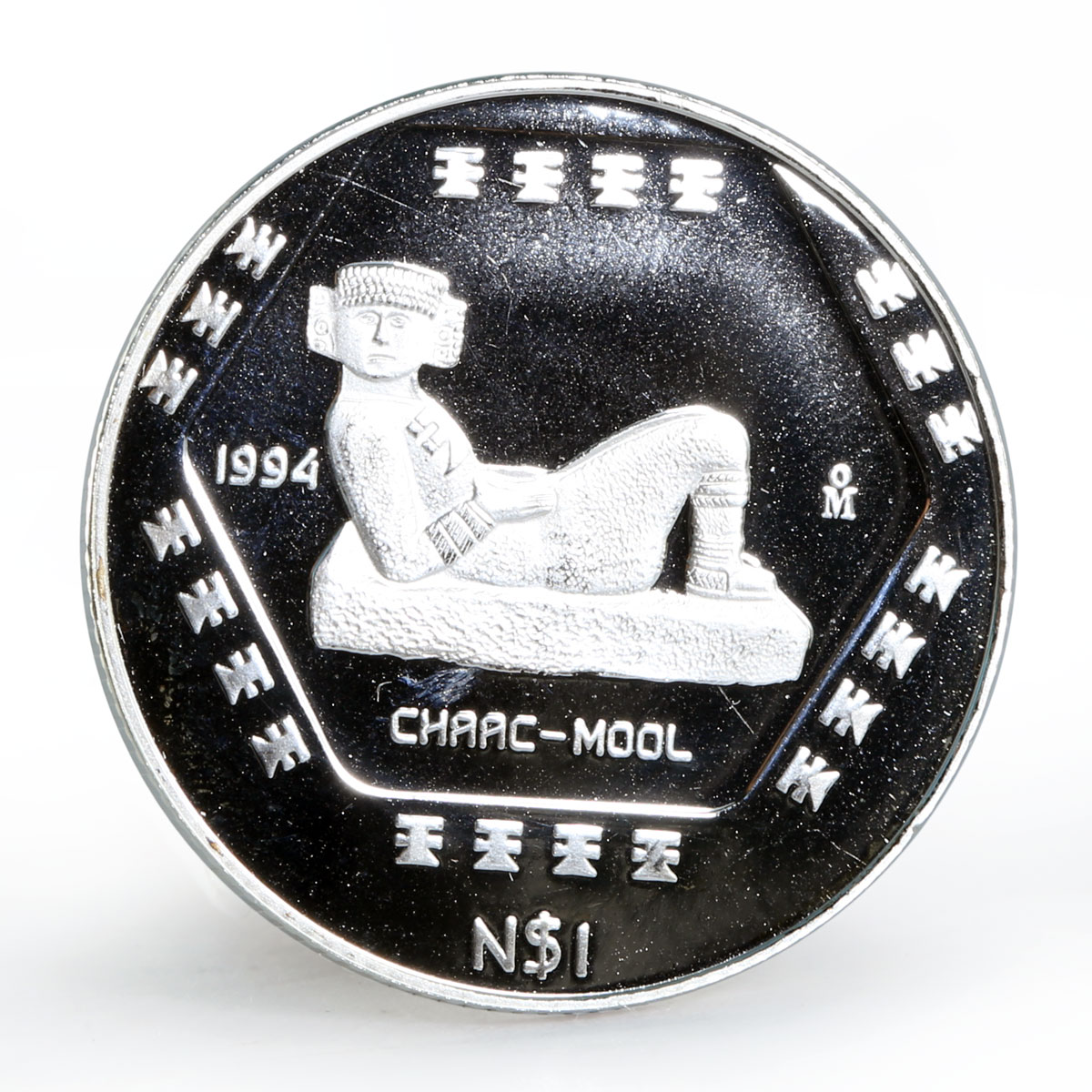 Mexico 1 peso Chaac Mool silver proof coin 1994