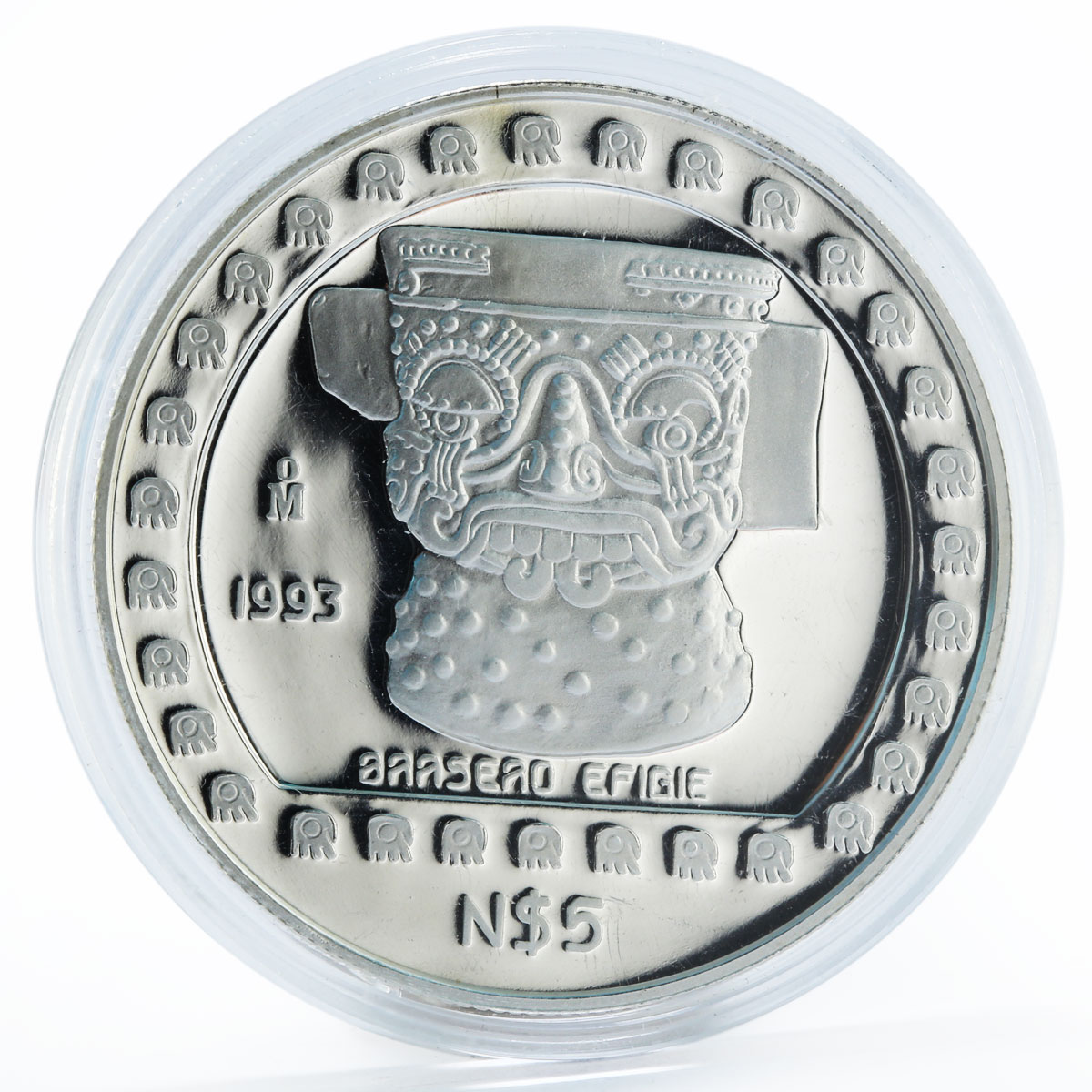 Mexico 5 pesos Baasero Efigie God of Rain proof silver coin 1993