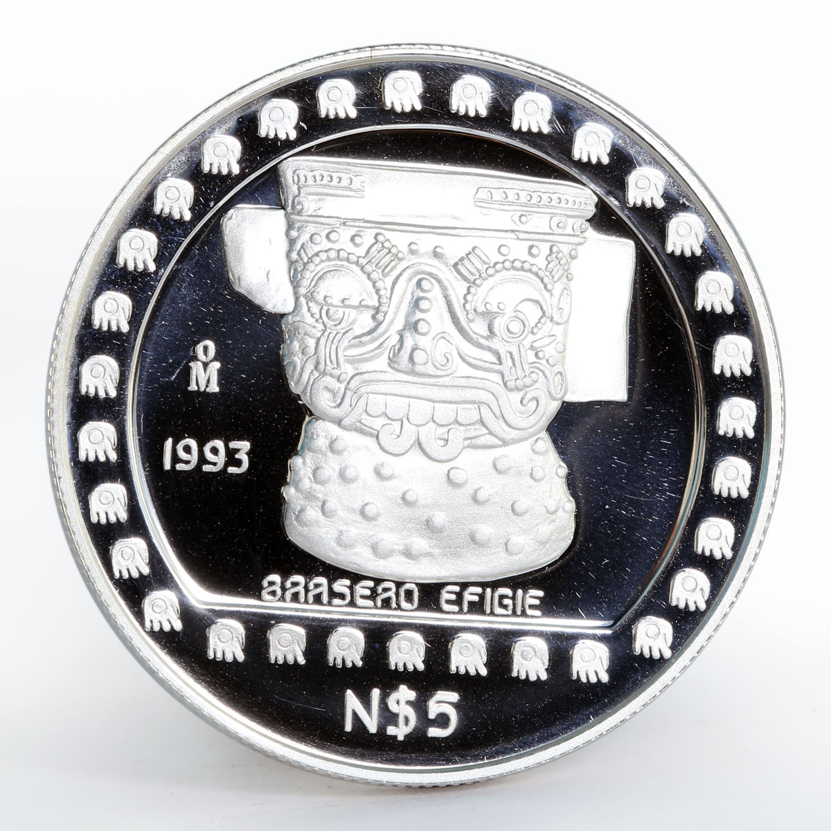 Mexico 5 pesos Baasero Efigie God of Rain proof silver coin 1993
