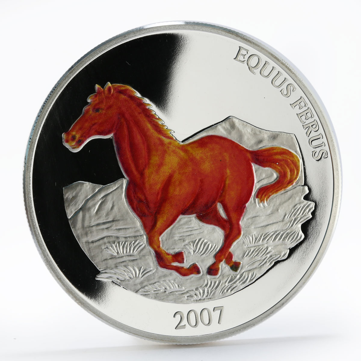 Mongolia 5000 togrog Equus Ferus Wild horse colored proof silver coin 2007