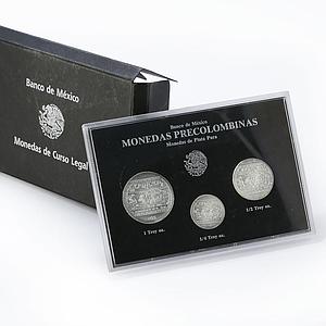 Mexico set of 3 coins Monedas Precolumbinas Bajorrelieve Del Tajin silver 1993