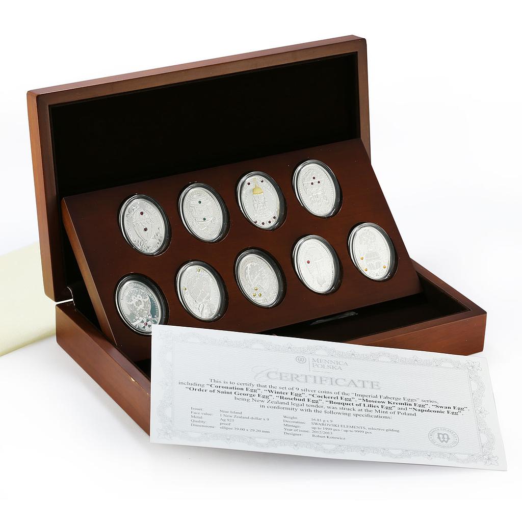 Niue set 9 coins Imperial Faberge Eggs crystals proof silver 2012/2013