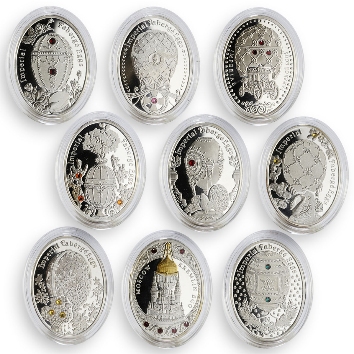 Niue set 9 coins Imperial Faberge Eggs crystals proof silver 2012/2013