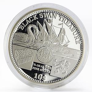 Cook Islands 10 dollars Black Swan Treasure Ship proof silver coin 2011