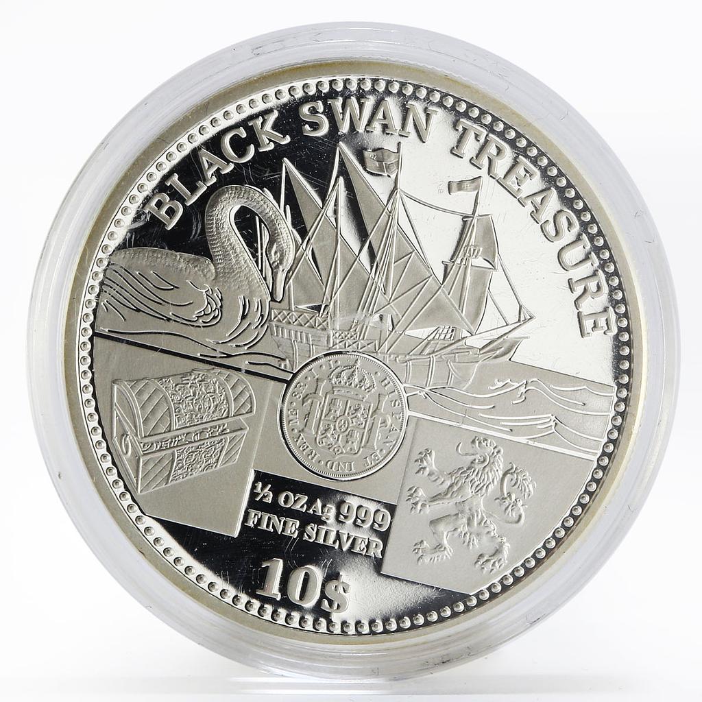 Cook Islands 10 dollars Black Swan Treasure Ship proof silver coin 2011