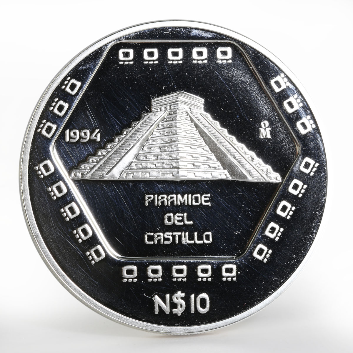 Mexico 10 pesos Piramide del Castillo proof silver coin 1994