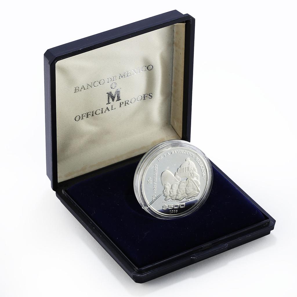 Mexico 500 pesos 75th Anniversary of 1910 Revolution proof silver coin 1985